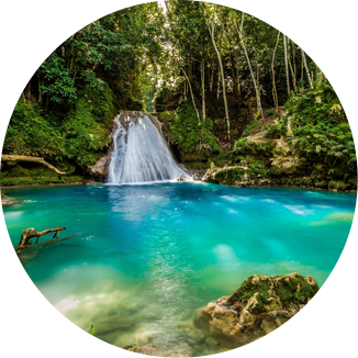 A photo of a waterfall in the middle of a forest.